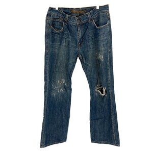 Affliction Men 38 Distressed Jeans Straight Leg Y2K Flap Pocket Whiskering Denim